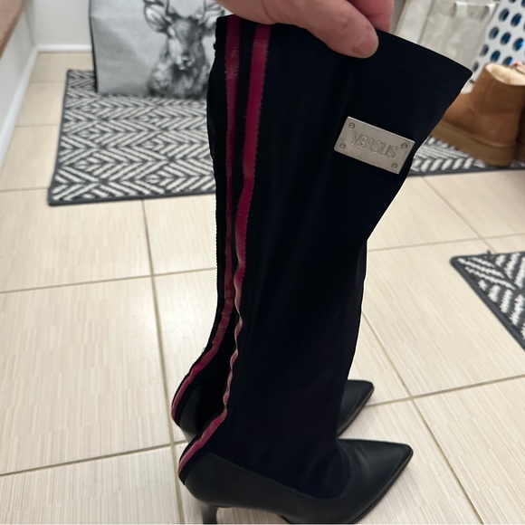 Black and Pink Knee-High Women's Boots - Picture 7 of 7